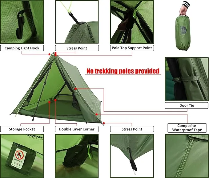 2-Person Trekking Pole Tent for Backpacking - Ultralight A-Frame Backpacking Tent, Two Person Waterproof Hiking Tent for Camping, Lightweight Camping Tent for Scouts, Trekker by Underwood Aggregator