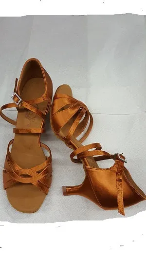 2.5" Leticia -- Latin Sandal -- Dark Tan Satin
