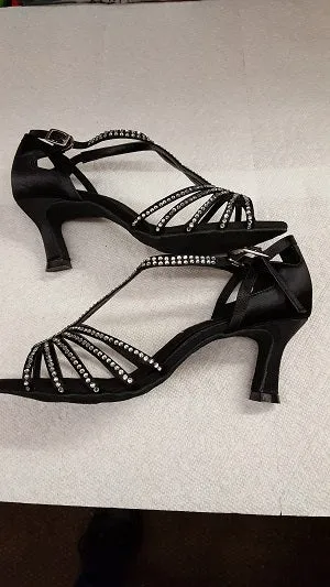 2.5" Sofia -- Women's Flare Heel Latin Sandal -- Black Satin