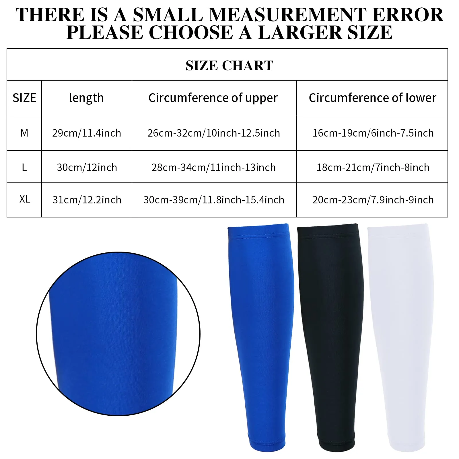 3 Pairs Football Leg Sleeve for Men Calf Compression Football Sleeve Soccer Leg Sleeve for Adult Youth Women Athletes (Black, White, Blue,Large) L Black, White, Blue