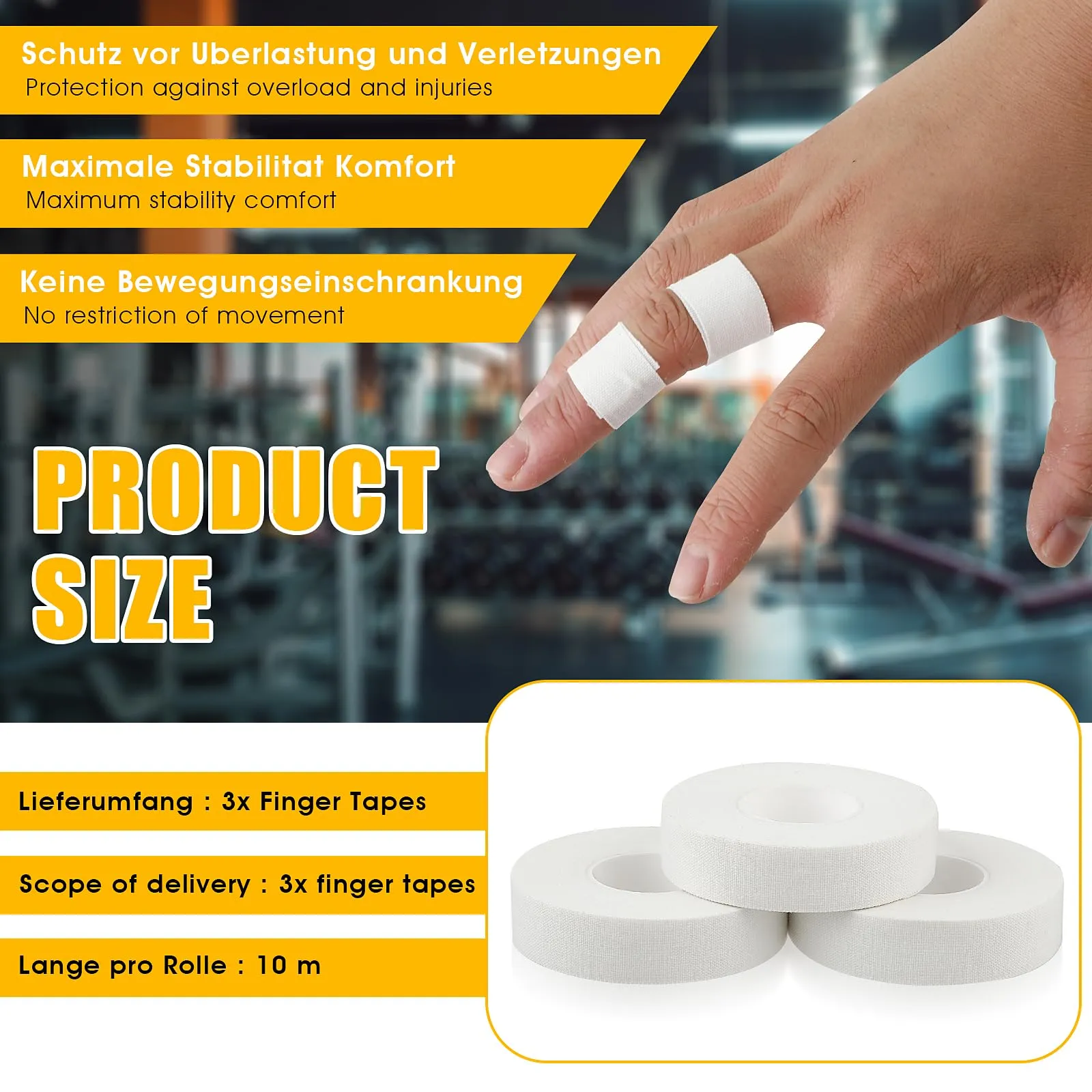 3 Rolls Finger Tape White Extra Strong 0.6-Inch x 32-feet Athletic Tape for Fingers Feet Sweat Volleyball Finger Tape for Outdoor Sports Climbing Football 3