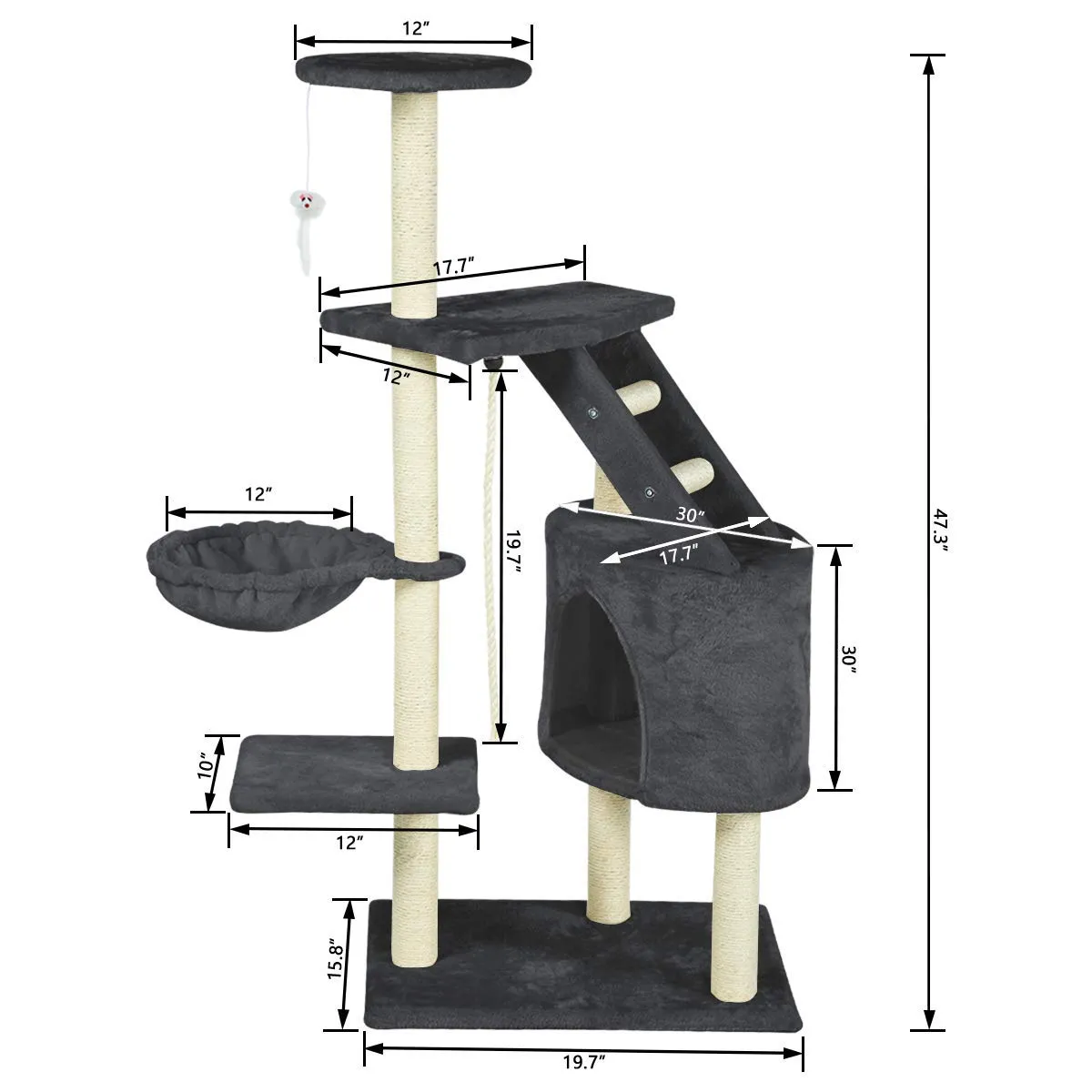 48 inches Multi-Level Cat Climbing Tree Furniture Kittens Activity Tower (Free Gifts)