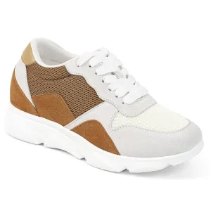 7 CM/2.76 Inches CMR CHAMARIPA Casual Height Increasing Shoes Yellowish Brown Suede Leather For Women
