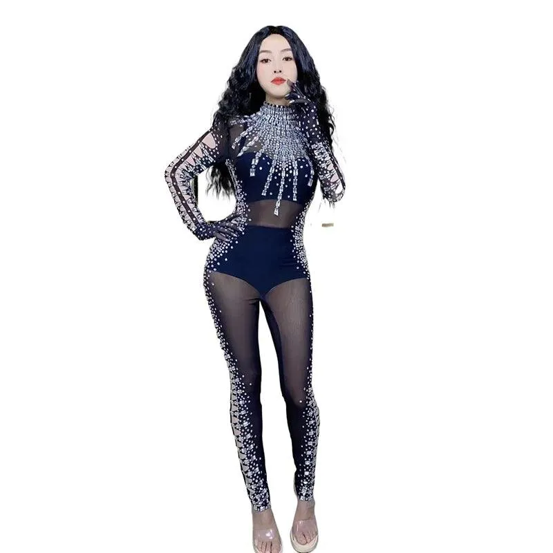 Allure Mesh Black Jumpsuit for Dazzling Nights