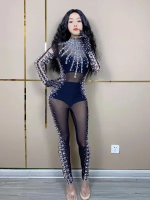 Allure Mesh Black Jumpsuit for Dazzling Nights