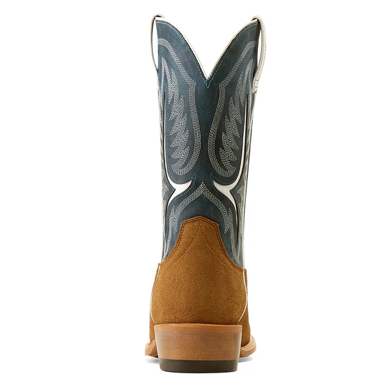 'Ariat' Men's 12" Stadtler Western Narrow Cutter Toe - Dijon Roughout / Ocean Blue