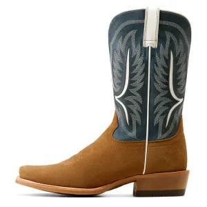 'Ariat' Men's 12" Stadtler Western Narrow Cutter Toe - Dijon Roughout / Ocean Blue