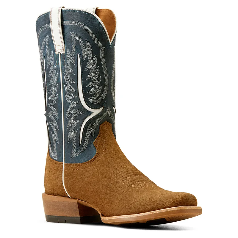 'Ariat' Men's 12" Stadtler Western Narrow Cutter Toe - Dijon Roughout / Ocean Blue