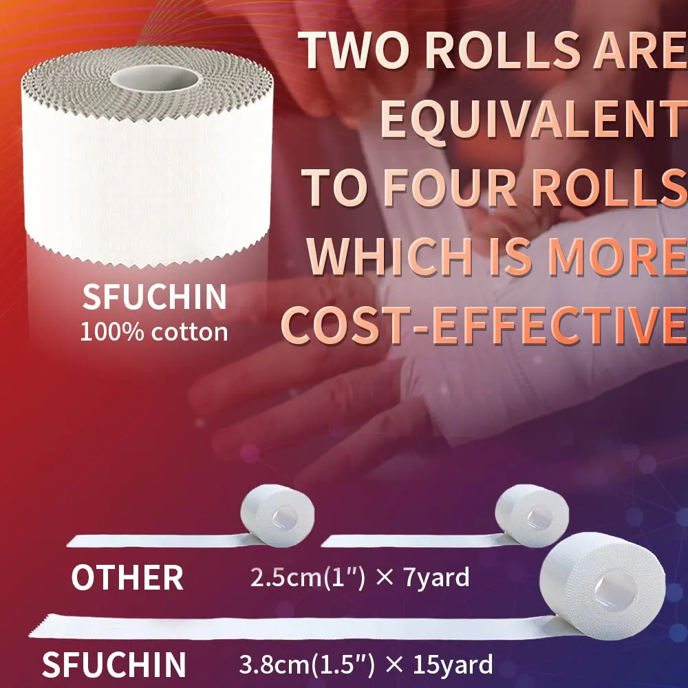 Athletic Tape - Medical Tape - Ankle Tape - Sfuchin 2 Pack 1.5" X 15 Yard Sports Tape - Strong Easy Tear NO Sticky Residue for Wrist Tape Baseball Arms Football Climbing Boxing Lacrosse Hockey Stick
