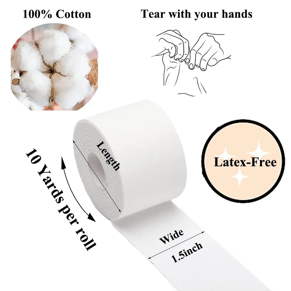 Athletic Tape,5 Pack White Sports Tape,Very Strong No Sticky Residue Wrist Ankle Tape for Gymnastics Boxing Lacrosse Climbing Hockey Bat Injuries Medical (1.5 Inches X 50 Yards) White Athletic Tape (Cotton) -5 Rolls