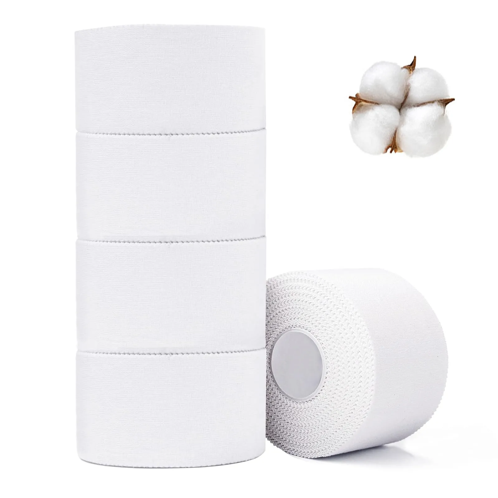 Athletic Tape,5 Pack White Sports Tape,Very Strong No Sticky Residue Wrist Ankle Tape for Gymnastics Boxing Lacrosse Climbing Hockey Bat Injuries Medical (1.5 Inches X 50 Yards) White Athletic Tape (Cotton) -5 Rolls