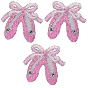 Ballet Dance Slippers Applique Patch - Ballerina Shoes, Jewel 1-5/8" (3-Pack, Iron on)