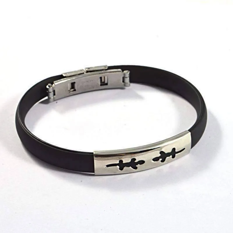 Black Band Silicone Bracelet with Stainless Steel Cut Out Designs ~ Choose Your Design