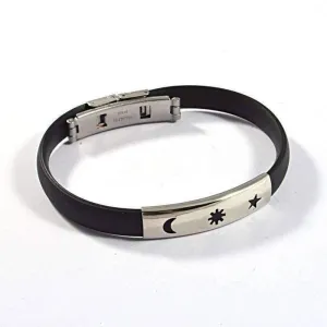 Black Band Silicone Bracelet with Stainless Steel Cut Out Designs ~ Choose Your Design