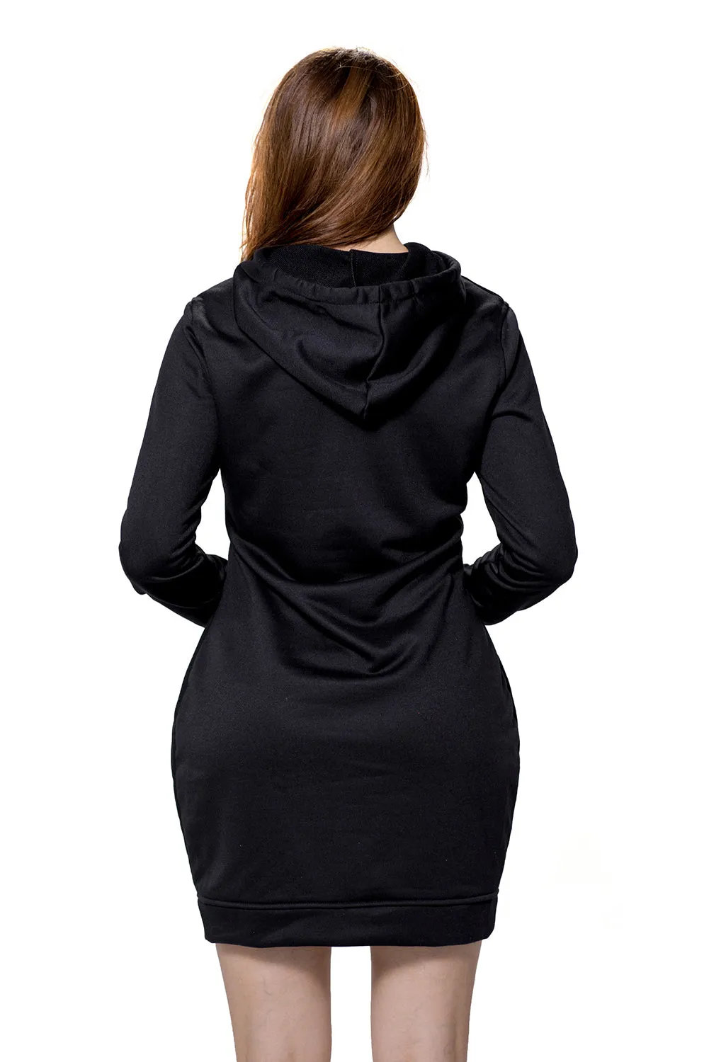 Black Slim Fit Pocket Front Hoodie Mini Dress