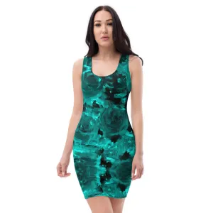 Blue Abstract Roses Dress, Floral Print Women's 1-piece Sleeveless Dress-Made in USA/EU