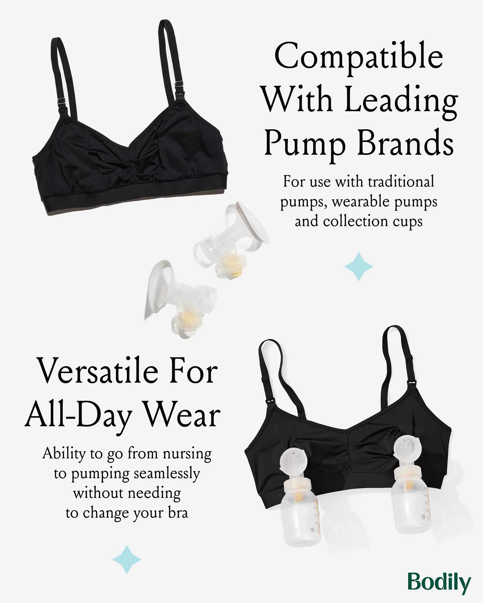 Bodily Do Anything Bra. Nursing, Hands-Free Pumping, & Maternity Bra. Winner of Babylist’s Best Nursing & Pumping Bra. S-XL. (US, Alpha, Medium, Regular, Regular, Black)