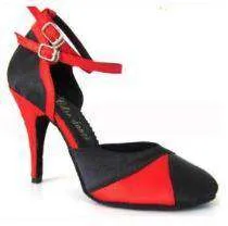 Brigette Red & Black Latin Dance Heels - Closed Toe 2.5 inch
