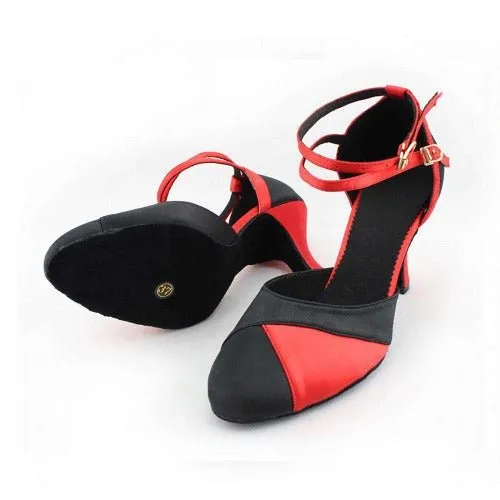 Brigette Red & Black Latin Dance Heels - Closed Toe 2.5 inch