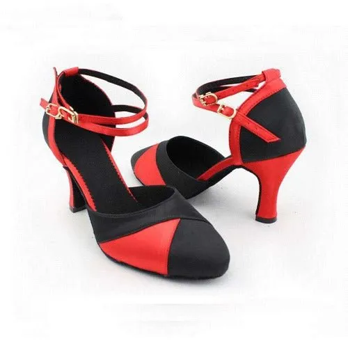 Brigette Red & Black Latin Dance Heels - Closed Toe 2.5 inch