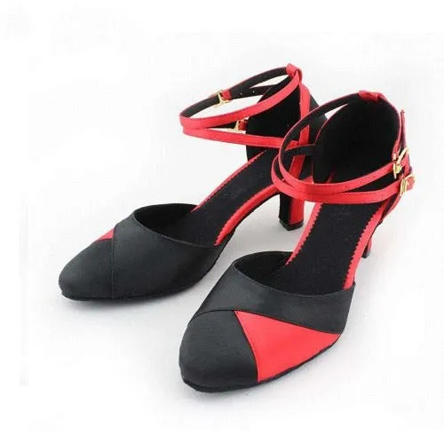 Brigette Red & Black Latin Dance Heels - Closed Toe 2.5 inch