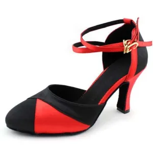 Brigette Red & Black Latin Dance Heels - Closed Toe 2.5 inch