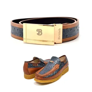 British Walkers Matching Belt Only Cognac and Blue Ostrich Leather