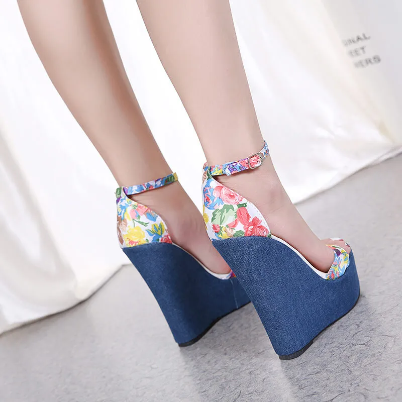 Buckle Platform Peep Toe Cutout Sandals