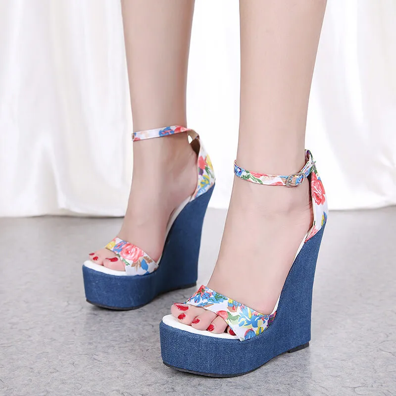 Buckle Platform Peep Toe Cutout Sandals