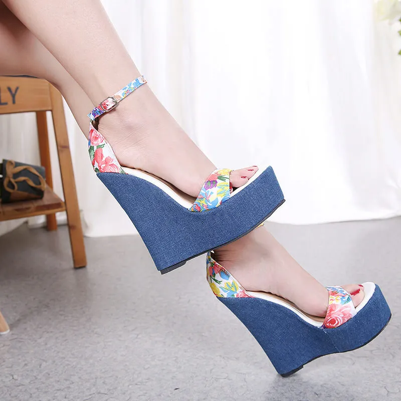 Buckle Platform Peep Toe Cutout Sandals