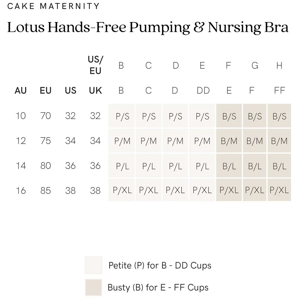 Cake Lotus Basic Colors Hands Free Breast Pumping Bra Busty F-HH Size 28-1037