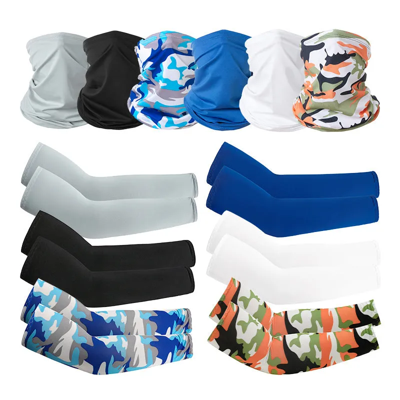 Camouflage Oversleeve Scarf Set Sun Protection Summer Ice Silk Face Mask for Outdoor Cycling