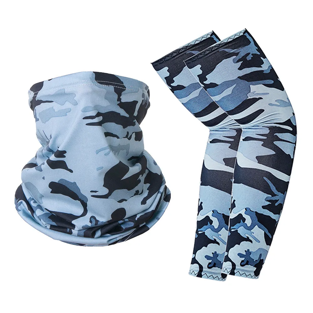 Camouflage Oversleeve Scarf Set Sun Protection Summer Ice Silk Face Mask for Outdoor Cycling
