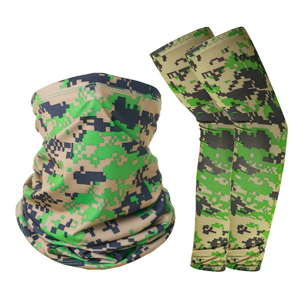 Camouflage Oversleeve Scarf Set Sun Protection Summer Ice Silk Face Mask for Outdoor Cycling