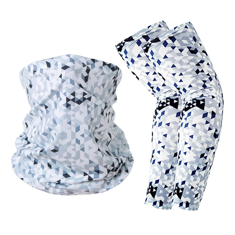 Camouflage Oversleeve Scarf Set Sun Protection Summer Ice Silk Face Mask for Outdoor Cycling