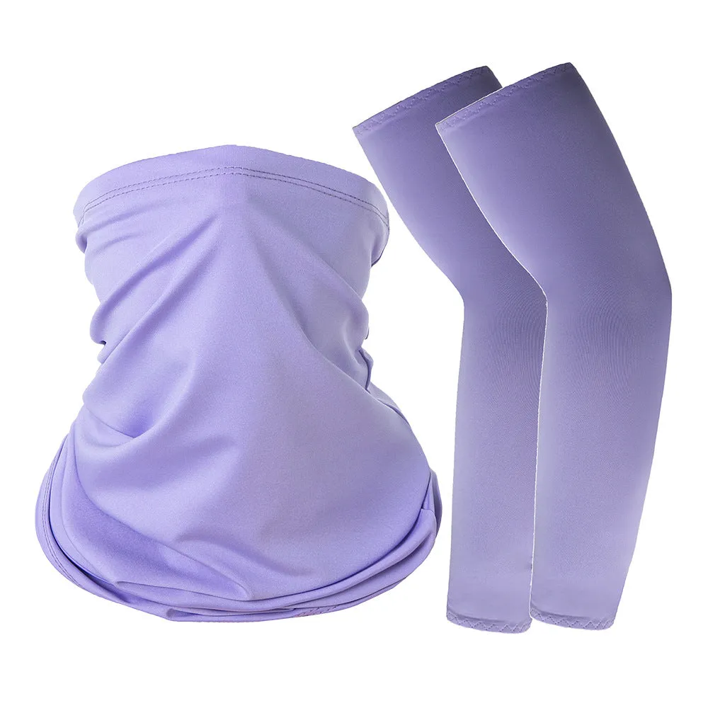 Camouflage Oversleeve Scarf Set Sun Protection Summer Ice Silk Face Mask for Outdoor Cycling