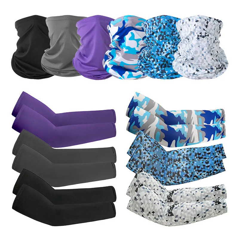 Camouflage Oversleeve Scarf Set Sun Protection Summer Ice Silk Face Mask for Outdoor Cycling