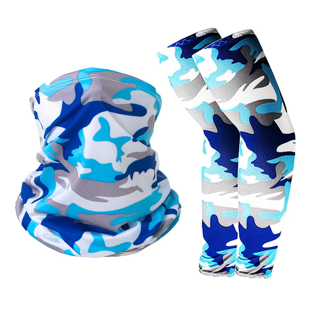Camouflage Oversleeve Scarf Set Sun Protection Summer Ice Silk Face Mask for Outdoor Cycling