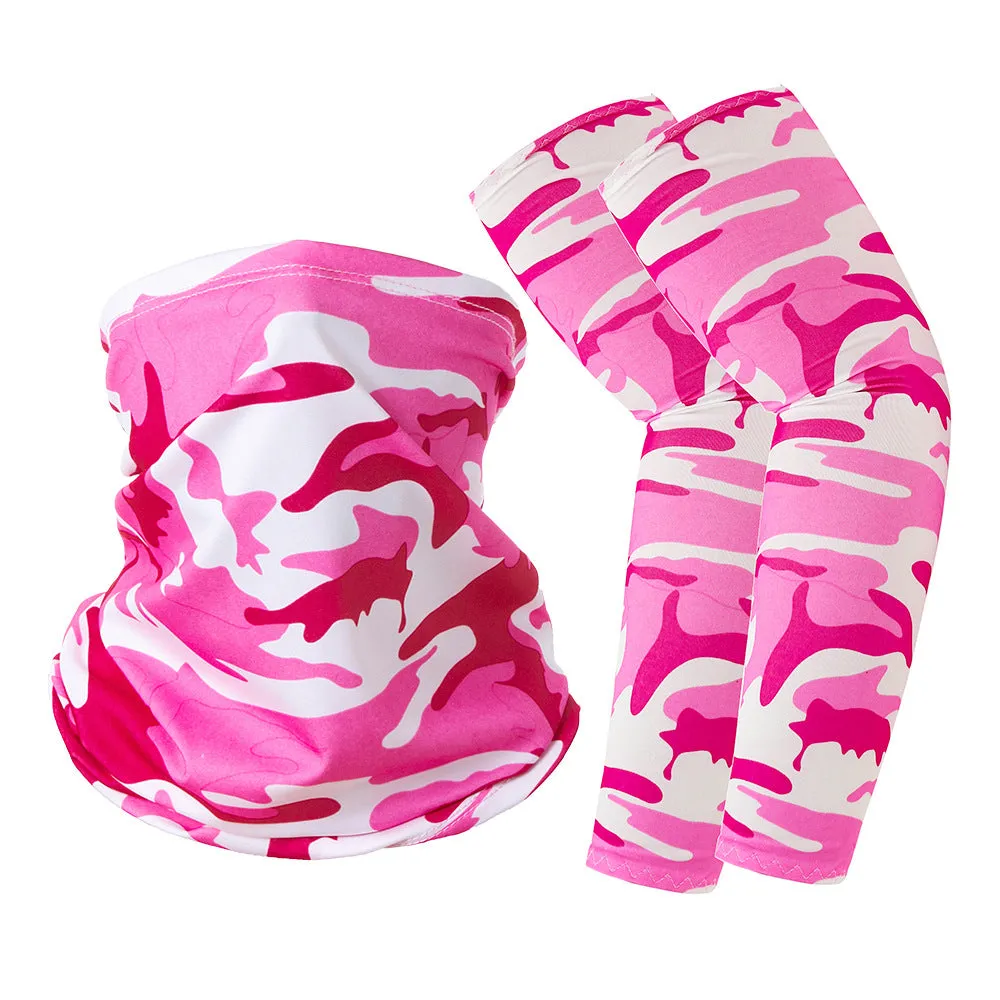 Camouflage Oversleeve Scarf Set Sun Protection Summer Ice Silk Face Mask for Outdoor Cycling