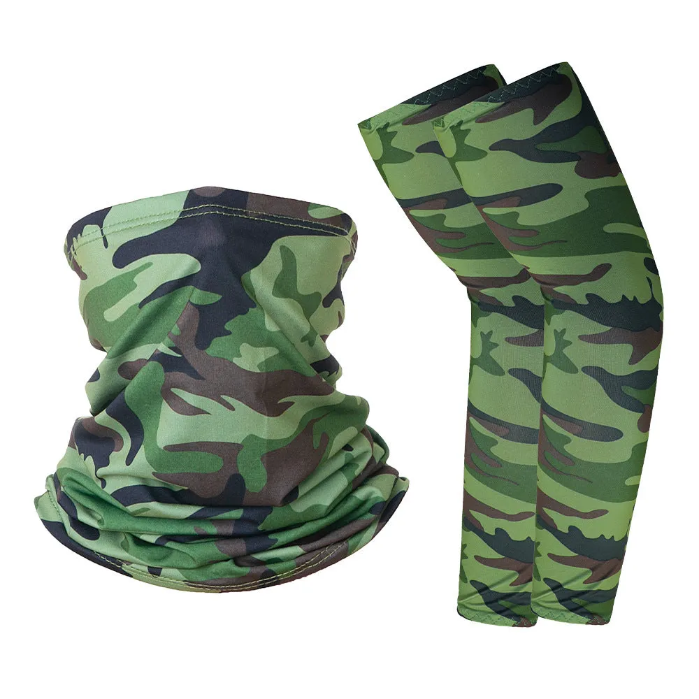 Camouflage Oversleeve Scarf Set Sun Protection Summer Ice Silk Face Mask for Outdoor Cycling