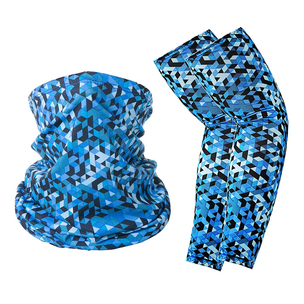 Camouflage Oversleeve Scarf Set Sun Protection Summer Ice Silk Face Mask for Outdoor Cycling