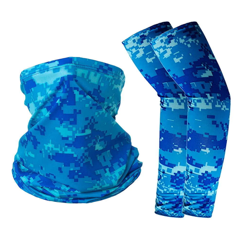 Camouflage Oversleeve Scarf Set Sun Protection Summer Ice Silk Face Mask for Outdoor Cycling