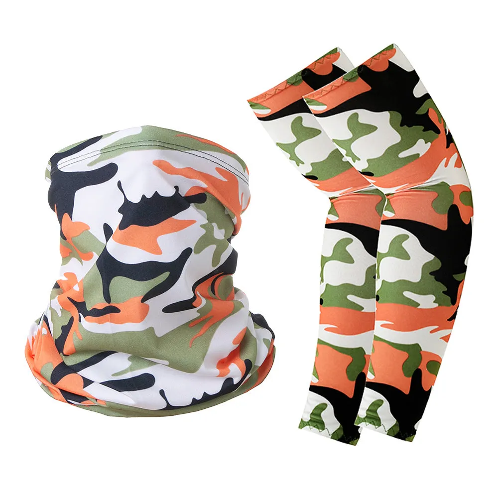 Camouflage Oversleeve Scarf Set Sun Protection Summer Ice Silk Face Mask for Outdoor Cycling