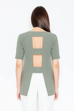 Chic Cut-Out Back Knit Blouse for Sophisticated Occasions