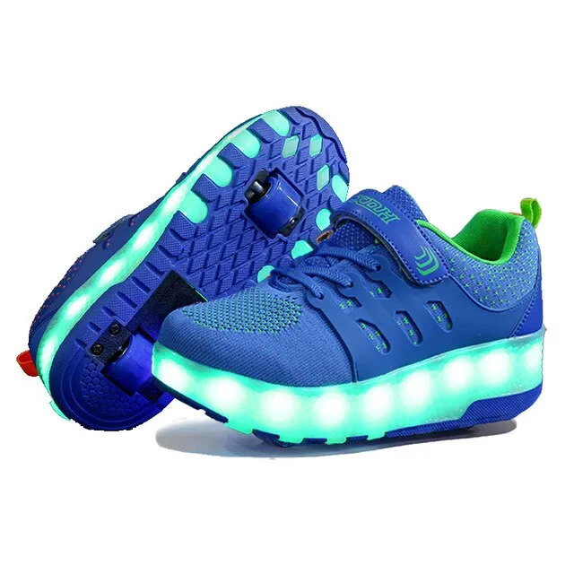 Chiximaxu LED Sports Shoes Wheel Sneakers for Kids Adult USB Charging Glowing Roller Shoes with Lights