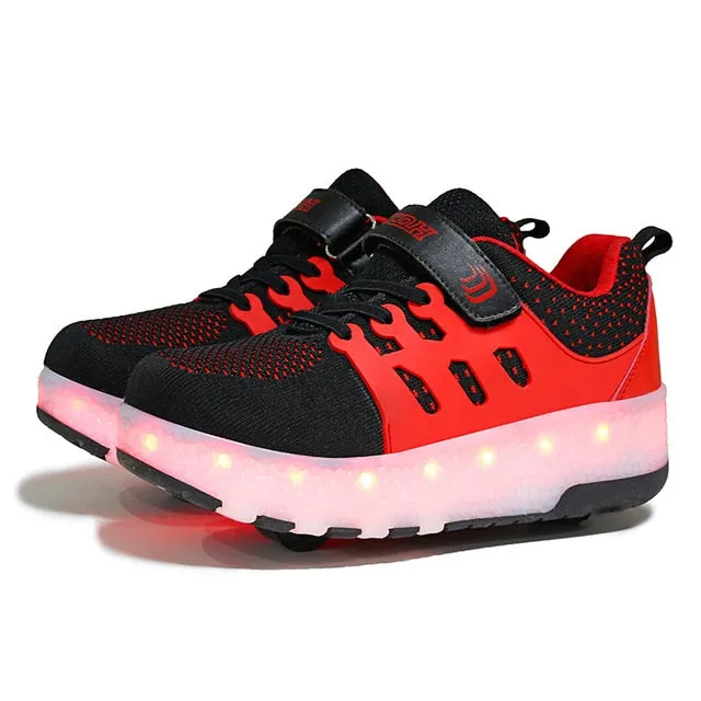 Chiximaxu LED Sports Shoes Wheel Sneakers for Kids Adult USB Charging Glowing Roller Shoes with Lights