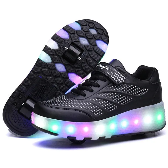Chiximaxu LED Sports Shoes Wheel Sneakers for Kids Adult USB Charging Glowing Roller Shoes with Lights