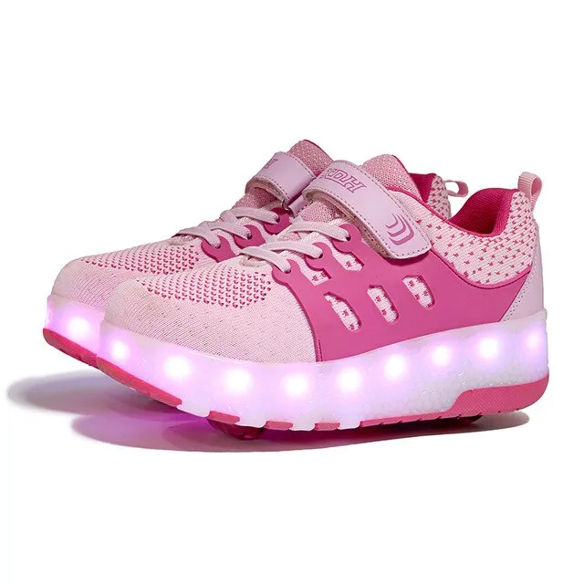 Chiximaxu LED Sports Shoes Wheel Sneakers for Kids Adult USB Charging Glowing Roller Shoes with Lights