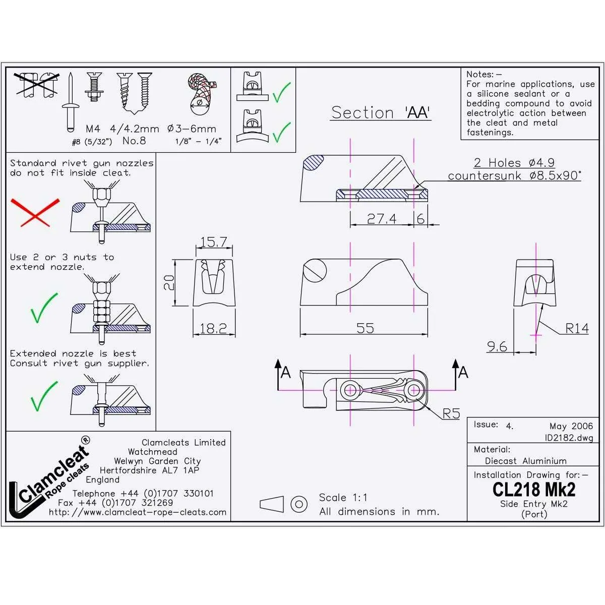 Clamcleat CL218 MK2AN Side Entry Cleat - Port - Anodised - CL218 MK2AN