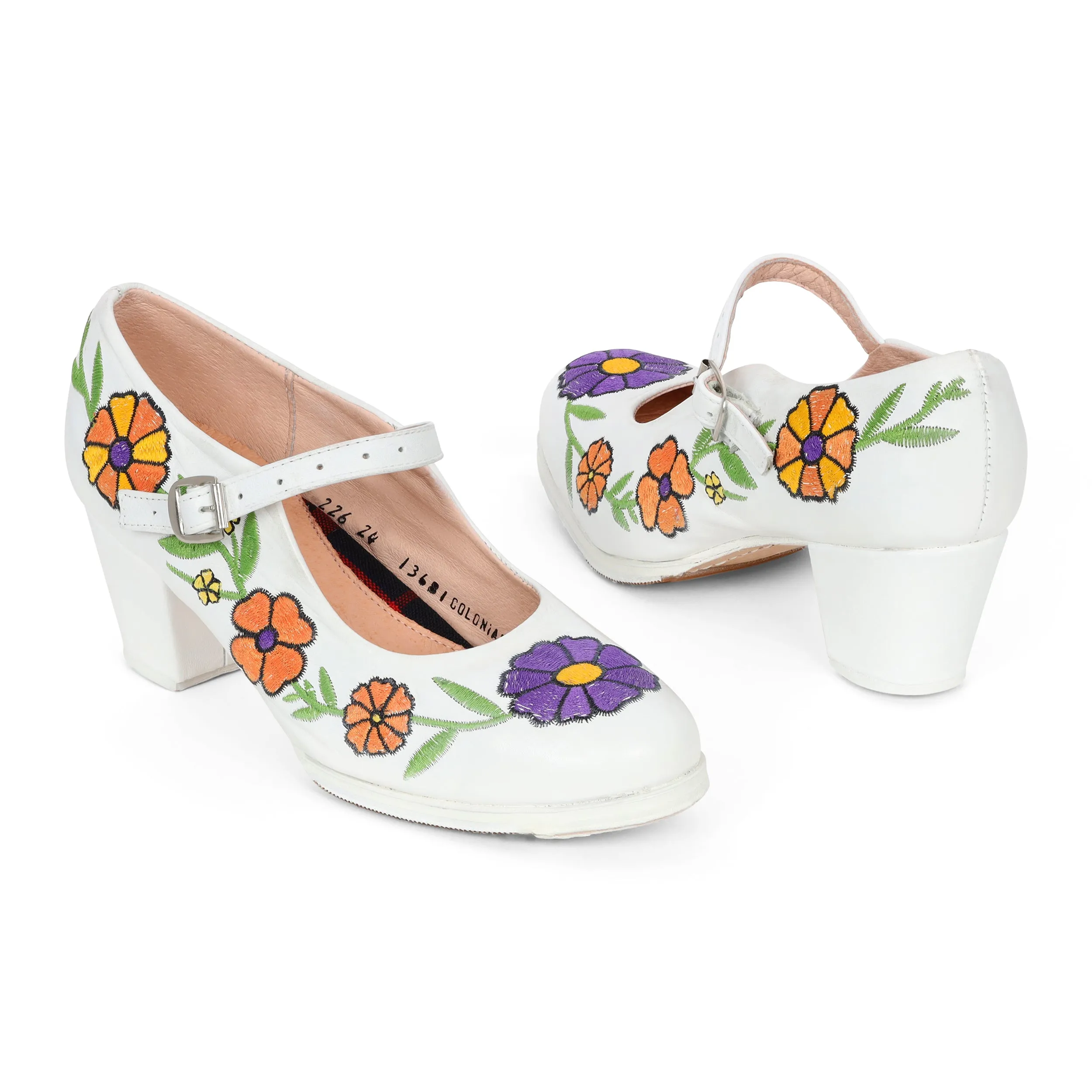 Colonial 226 Women's Folklorico Shoes with Nails, Embroidered, Leather, 6cm Heel
